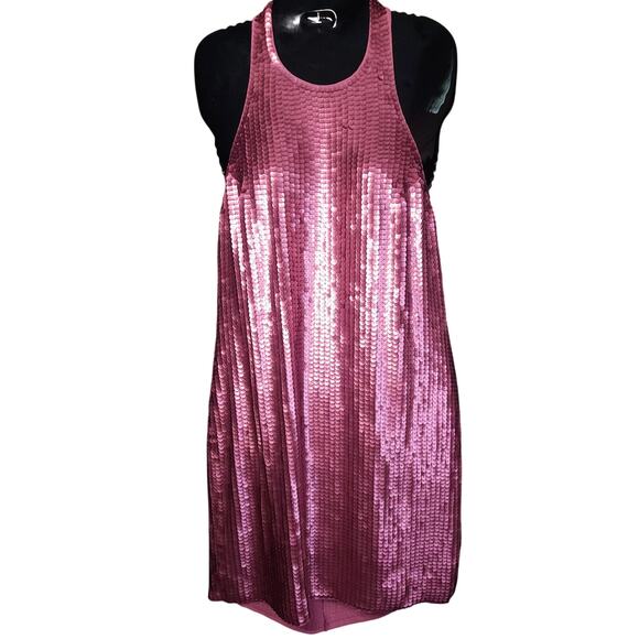 EXPRESS Fashion Halter PINK Sequin Dress Open-Back Women sz Medium - Picture 2 of 10